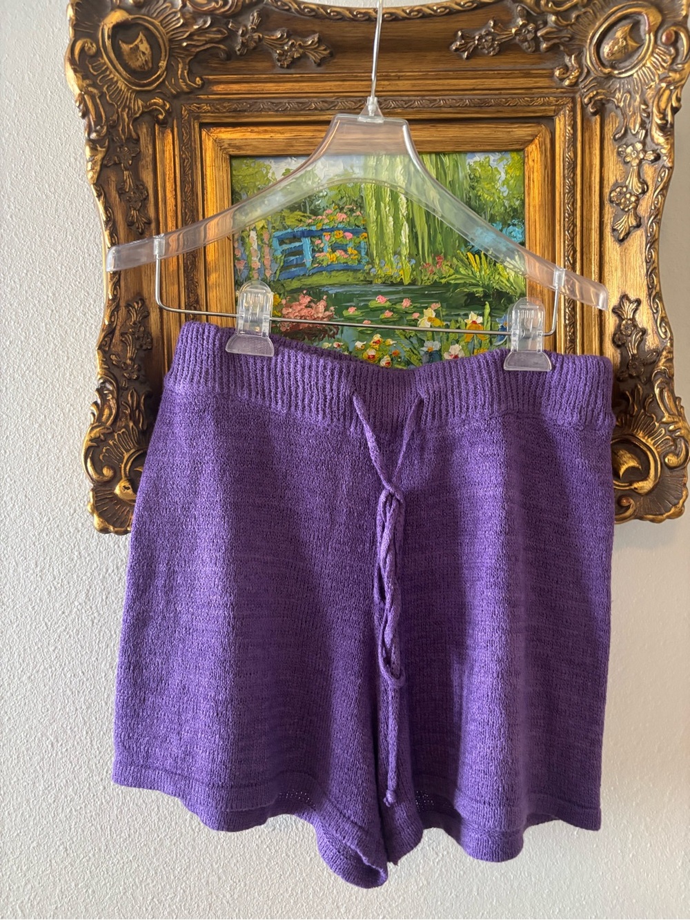 Purple Knit Drawstring Women's Shorts